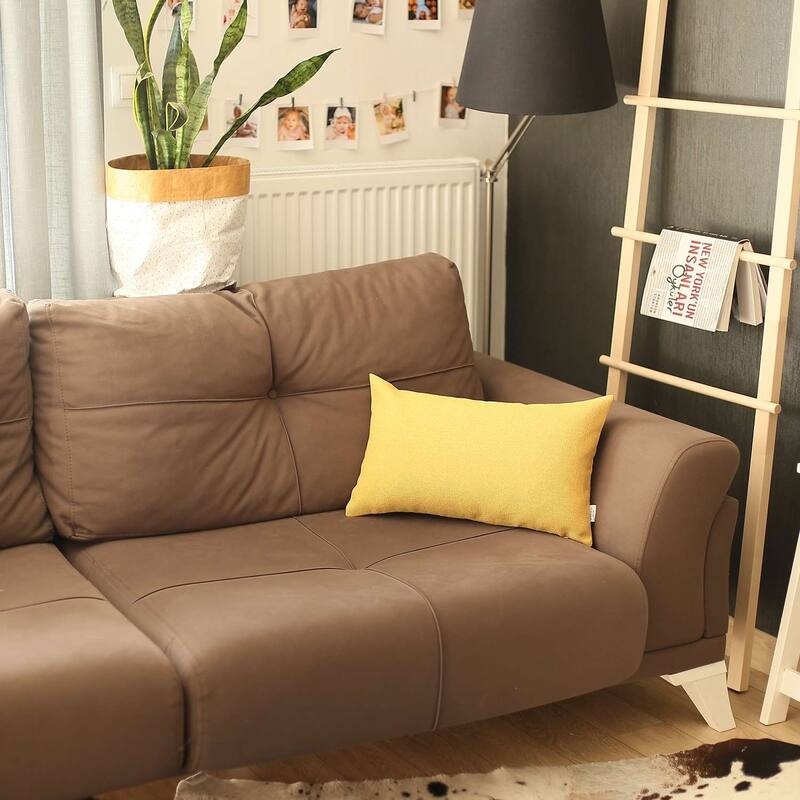 HomeRoots 12" X 20" Yellow Solid Color Zippered Handmade Polyester Lumbar Pillow Cover
