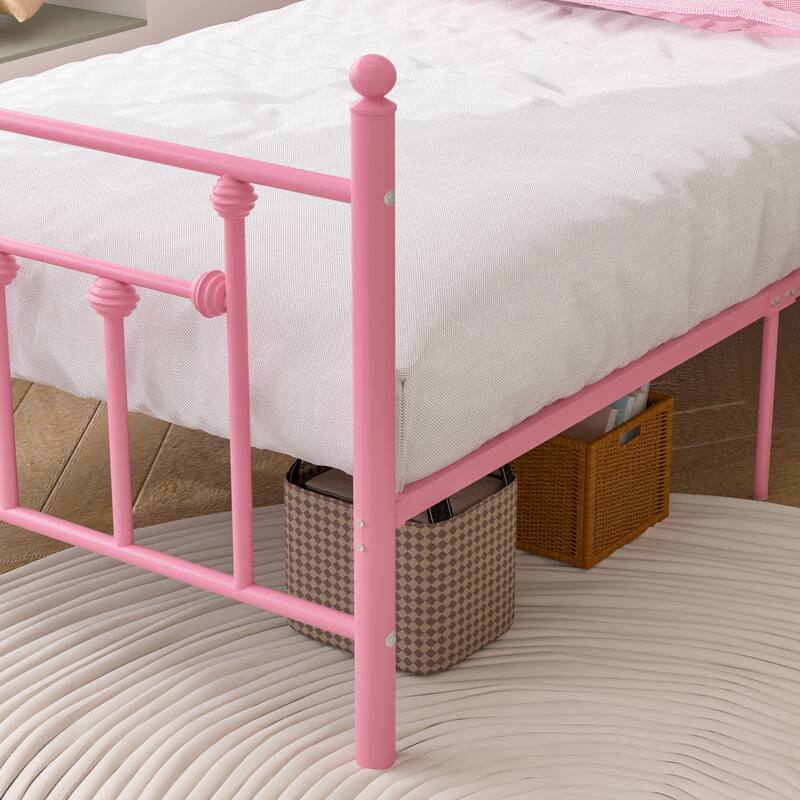 14 Inch Metal Victorian Platform Bed Frame with Headboard and Footboard, Heavy Duty Mattress Foundation with Steel Slats Support