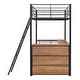 preview thumbnail 21 of 48, Loft Bed with 3 Layers of Shelves & L-Shaped Desk, Metal Loft Bed Frame with Safety Guardrails and Inclined Ladder