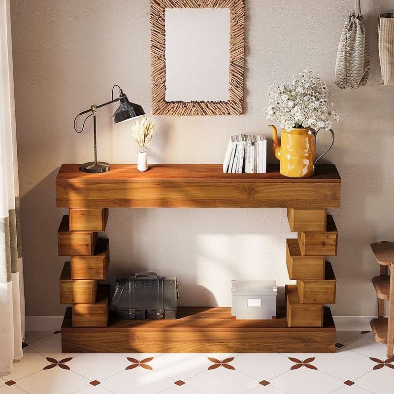 Mid-Century Modern 47.24" Wood Console Table with Natural Finish for Modern Home Decor