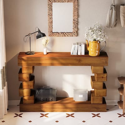 Mid-Century Modern 47.24" Wood Console Table with Natural Finish for Modern Home Decor