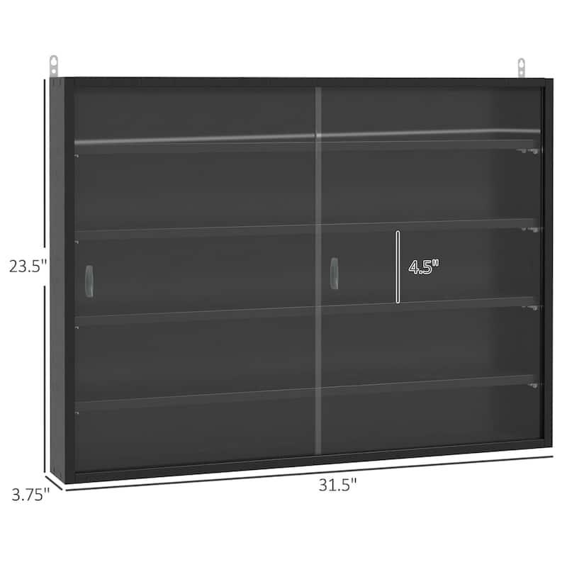5-Tier Wall-Mounted Glass Display Cabinet with Adjustable Shelves