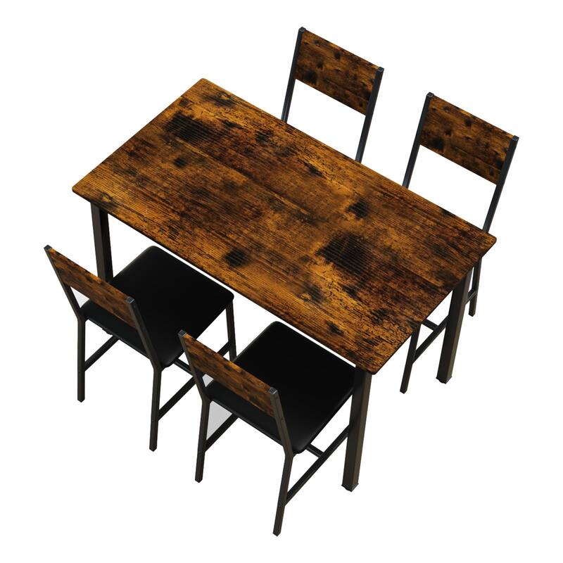 5 Piece Metal and Wood Indoor Modern Dinning Table Furniture Set for 4, Dining Table Chairs