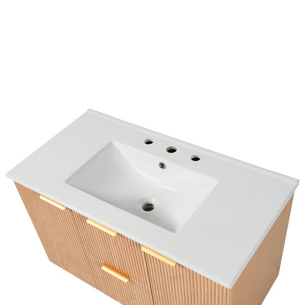 Wall-Mounted Bathroom Vanity, Wave-Pattern, Wood Grain Melamine