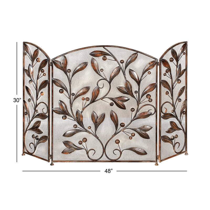 Brown Iron Eclectic Wood Fireplace Screen Floral 30 x 45