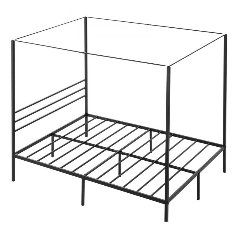 Modern Black Metal Canopy Bed Frame with 12.4 Inch Storage Clearance and Strong Weight Support
