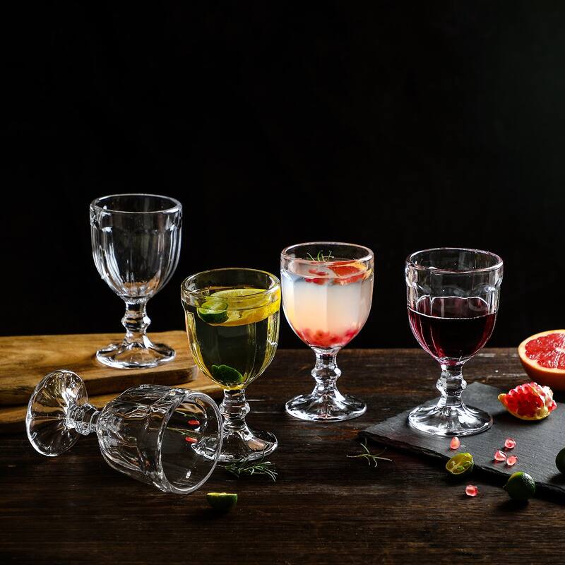 Vintage Embossed Glass Goblet (10.2 oz. set of 6) - 3.94"D x 5.51"H