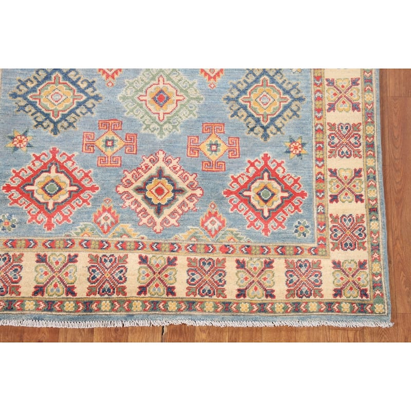 Light Blue Traditional / Geometric Kazak Rug Handmade Wool Carpet - 3'11"x 5'10"