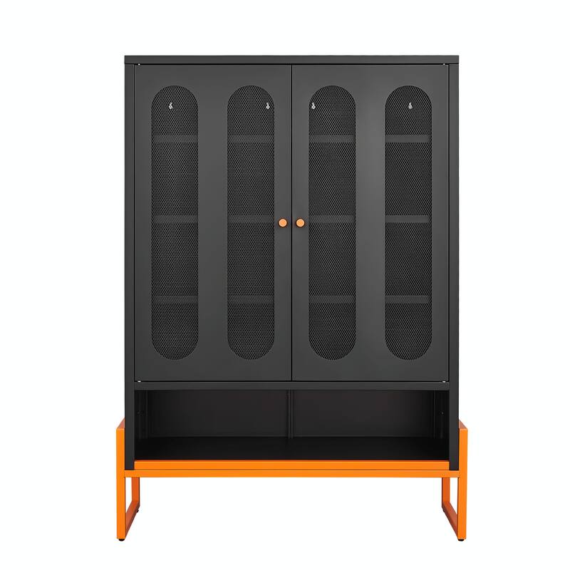 High Shoe Cabinet with Adjustable Partitions & Mesh Doors