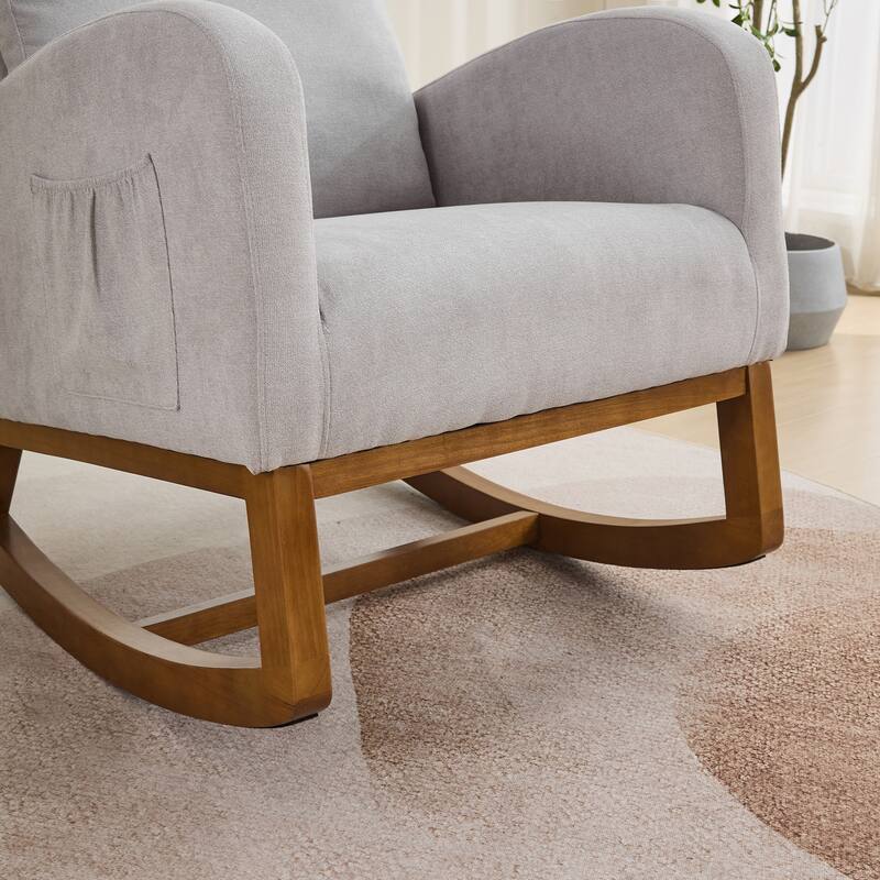 Modern 27.17" High Back Rocking Chair with Side Pocket and Rubber Wood Legs