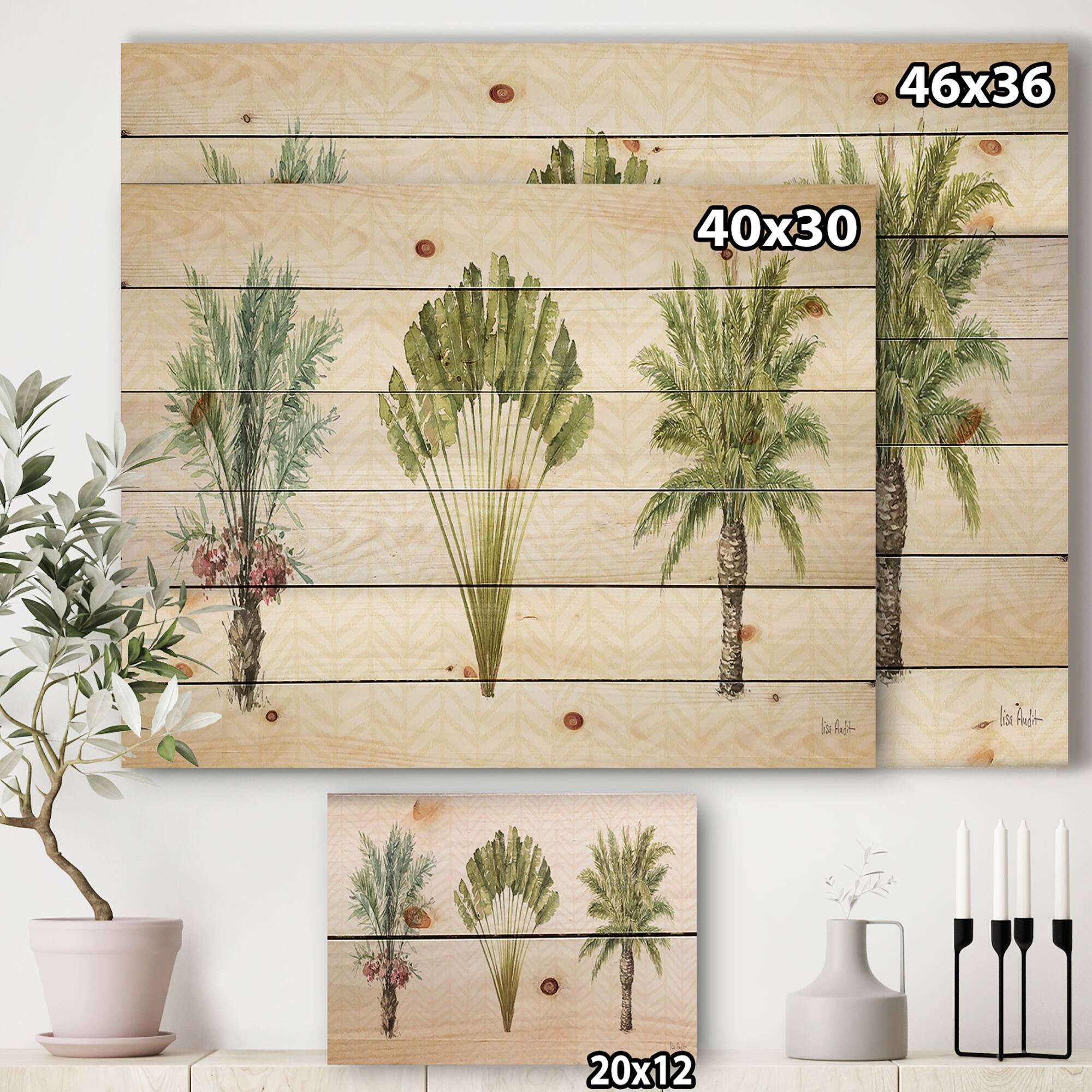 Designart 'Mixed Botanical Greens palms II' Farmhouse Print on Natural