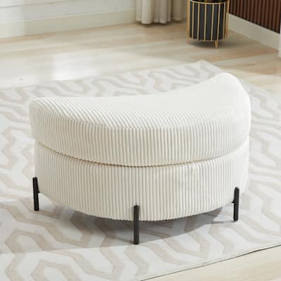 32.7" W Upholstered Half Moon Storage Ottoman Footrest Footstool