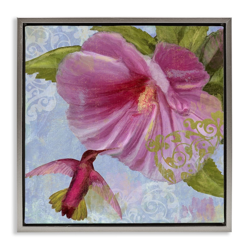 Stupell Hummingbird & Purple Poppy Framed Floater Canvas Wall Art Design By Sasha - 18 x 18 - Grey