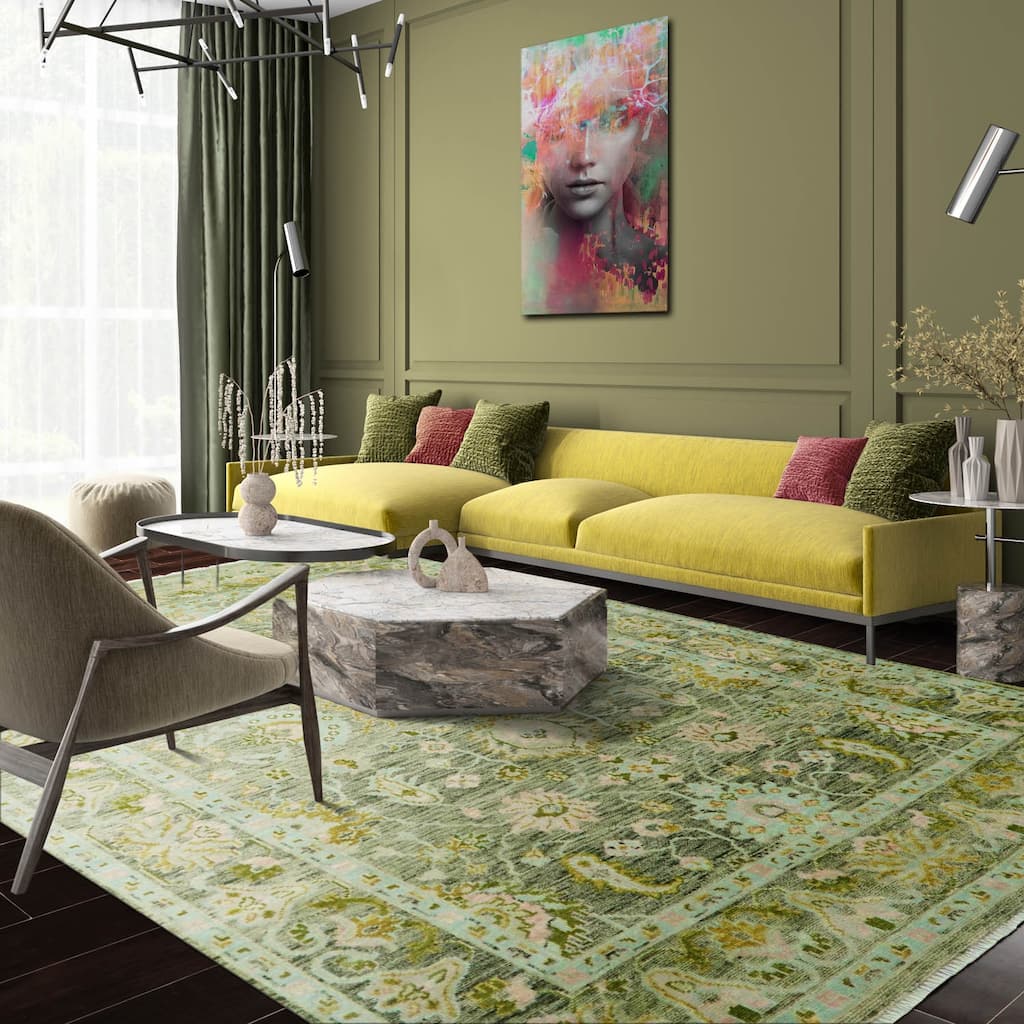 Mint Traditional Oushak Wool Rug 9x12 Hand Knotted by LoomBloom - 9' 1'' x 12' 2''