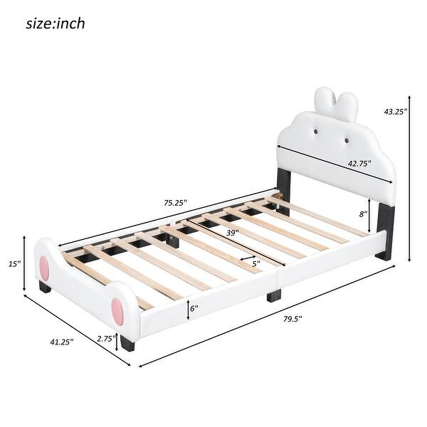 Twin Upholstered Platform Bed w/ Cartoon Headboard and Footboard