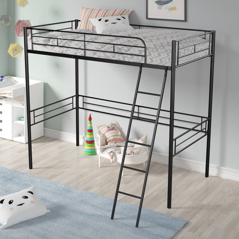 Twin Size Steel Loft Bed with Guardrails & Ladder Bed Bath & Beyond