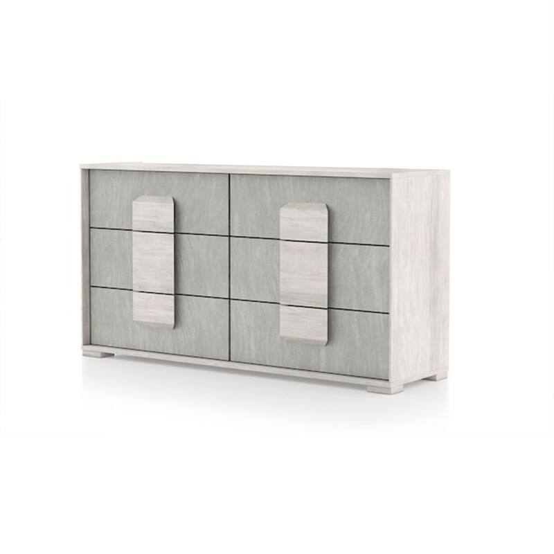 Nomi Wide Dresser, 6 Drawers and Melamine Top, Stone Gray Front