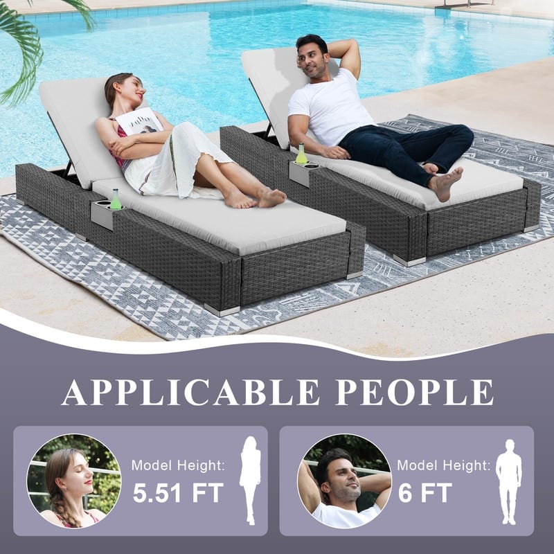 FINCATI Outdoor Patio Wicker Furniture Chaise Lounge Chair Set with Cushion Pool - N/A