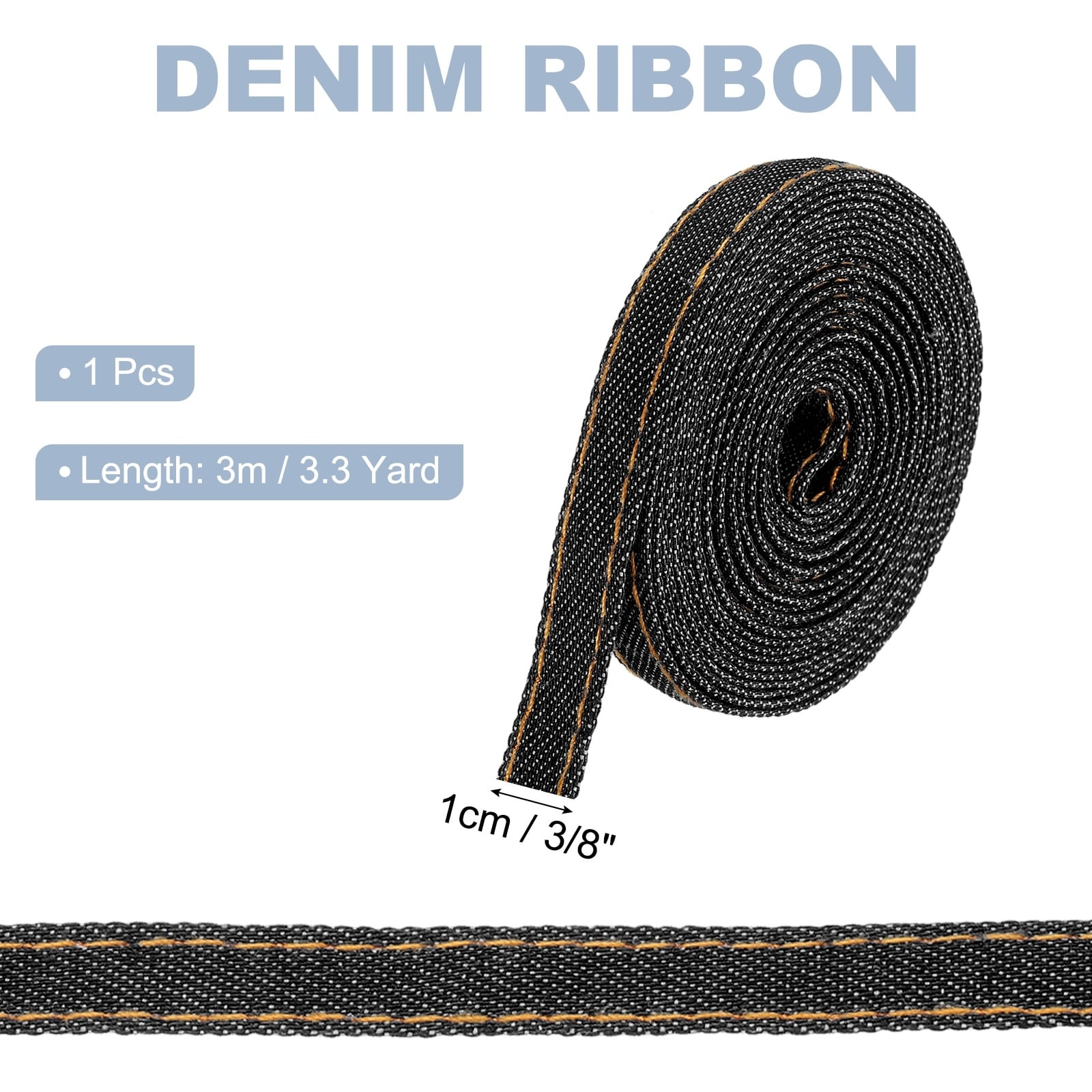 Denim Ribbon, Layering Jean Fabric Craft Pure Color Strip for Bow DIY Making Hair Clip Garment