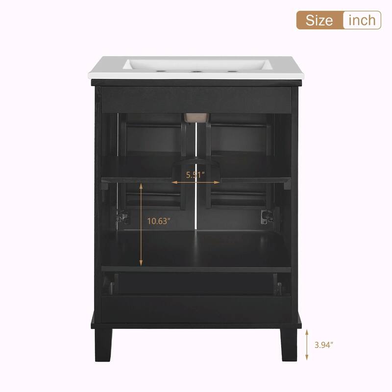 30" Bathroom Vanity - Solid Wood Frame, Single Sink, 2 Soft-Close Doors, Divided Drawer & Dual Storage Shelves
