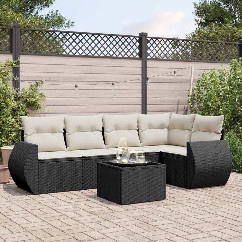 vidaXL Garden Sofa Set Black - Black and cream 6 Piece Set With table