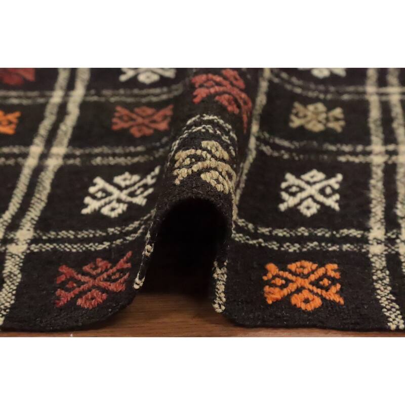 Hand Woven Oriental 100% Wool Carpet Southwestern Tribal Black Kilim Area Rug - 8' 11'' X 5' 0''