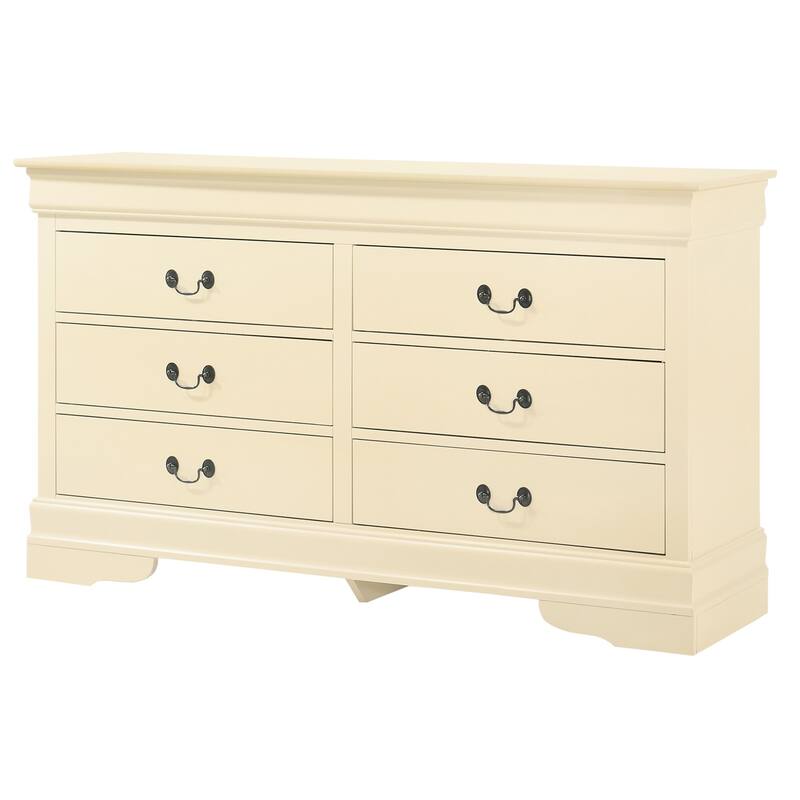 6-Drawer Wooden Bedroom Dresser - 57" - Beige