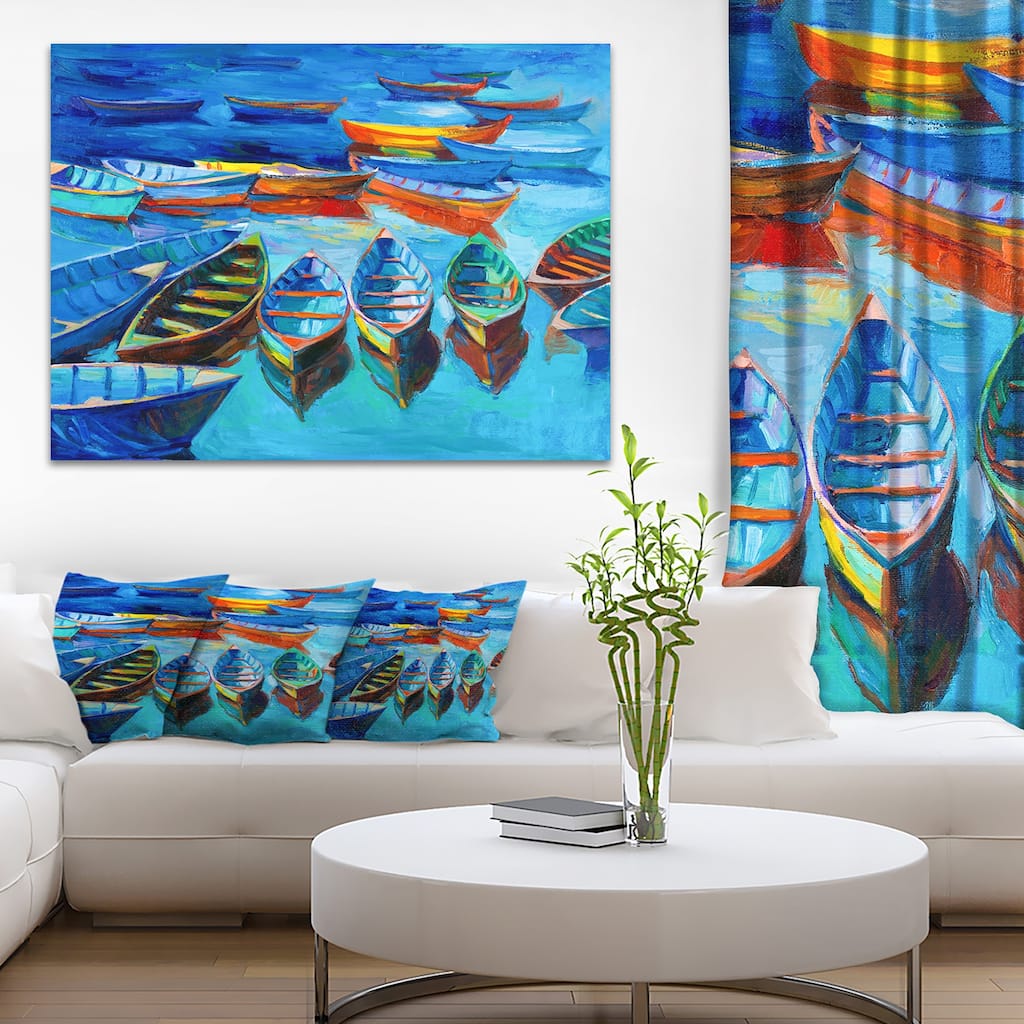 Designart "Boats in Blue Sea" Seascape Canvas Print - multi