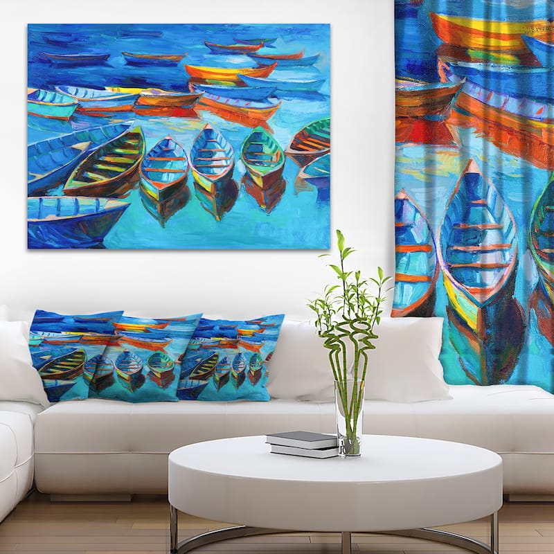 Designart "Boats in Blue Sea" Seascape Canvas Print - multi