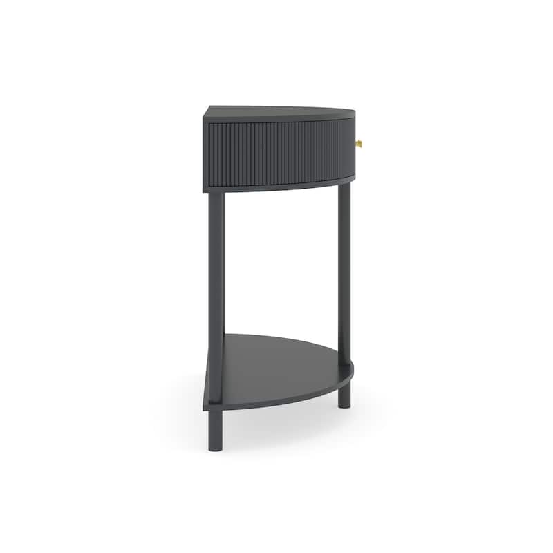 Artisan-Crafted Demi-Lune Console Table,Unique Half Moon Design End Table with 2 Drawers and Shelf
