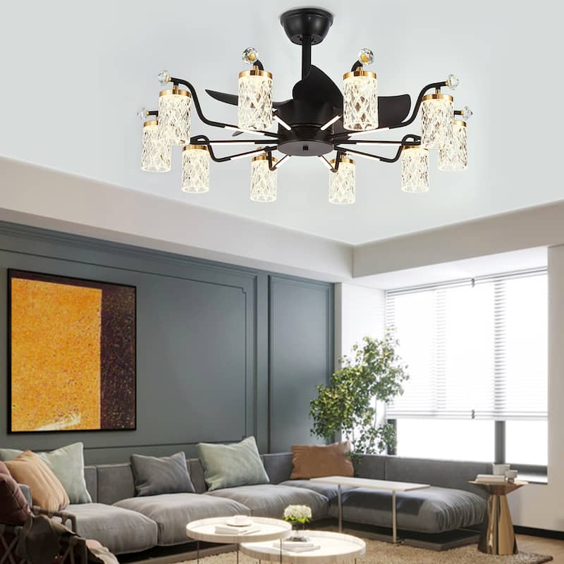 Modern Fandelier with Light and Remote, Modern luxury LED Chandelier Ceiling Fan for Living Room