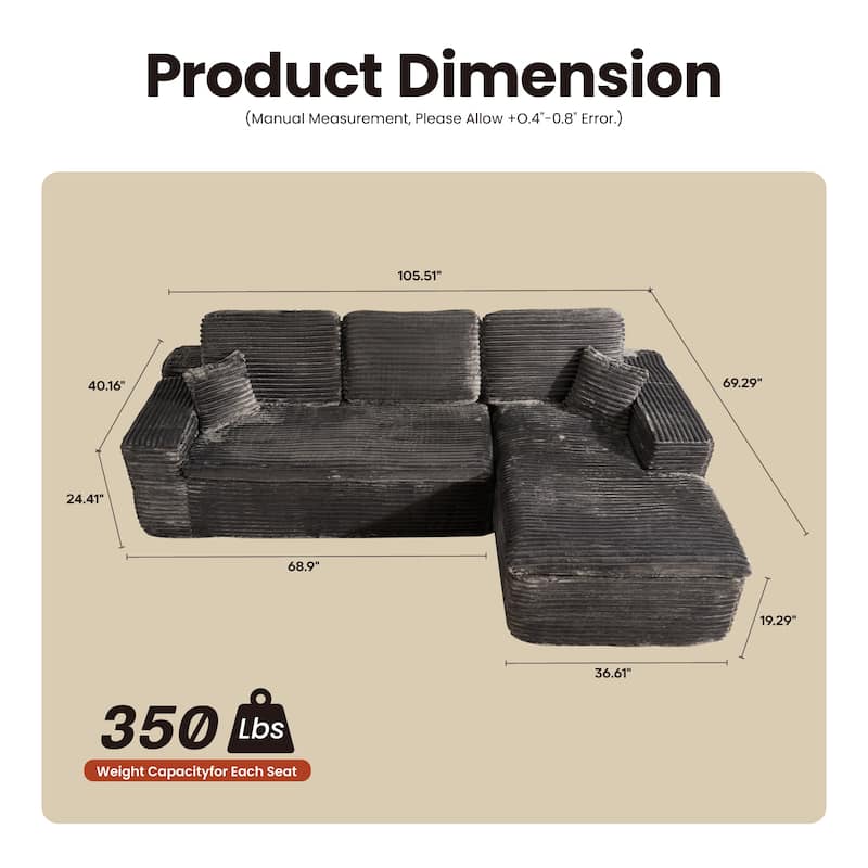OVIOS No-Assembly L-Shaped Chaise Sofa