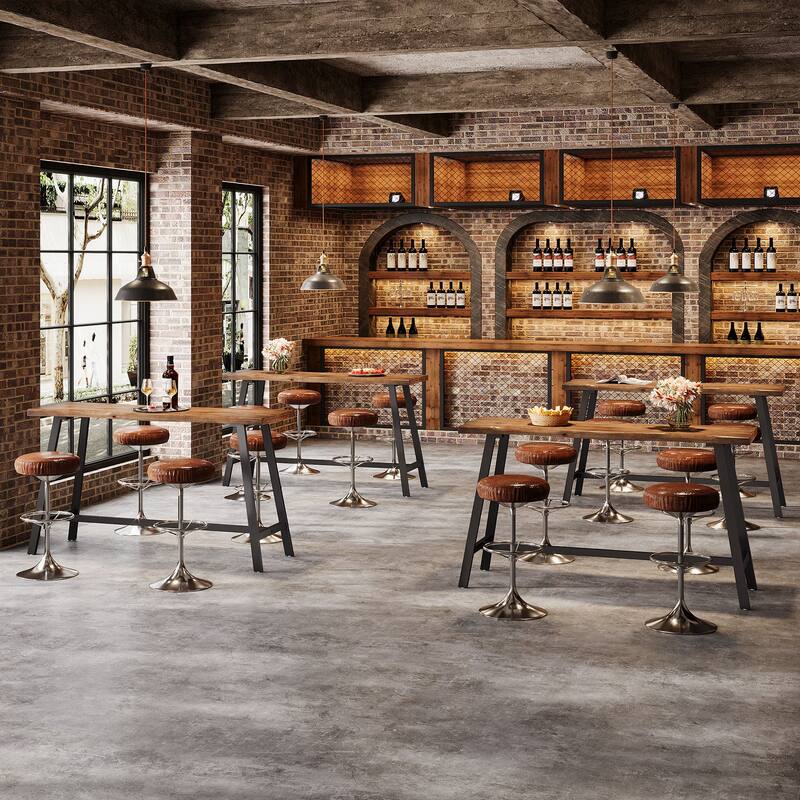 Solid Wood Bar Table, 55.1-Inch Counter Height Pub Table with Sturdy Metal Frame