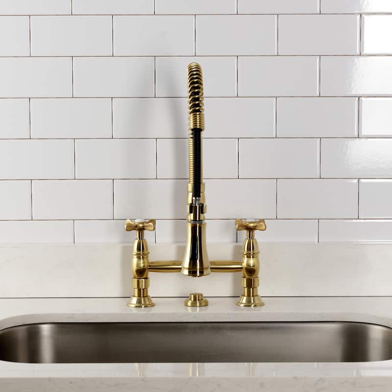 Kingston Brass Essex Double-Handle Wall-Mount Pre-Rinse Bridge Kitchen Faucet