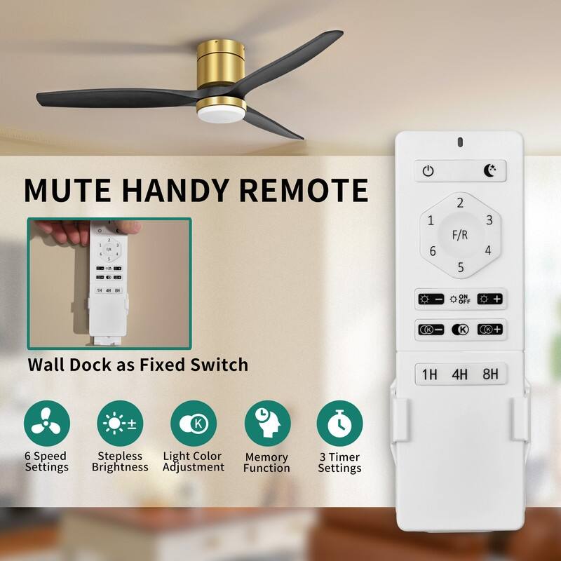 Moasis 52" LED Ceiling Fan Light with 3 Solid Wood Blades