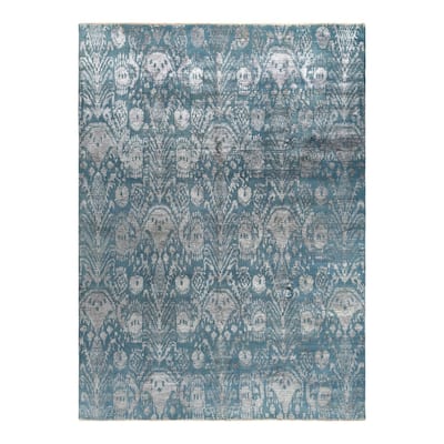 Ikat One-of-a-Kind Hand-Knotted Area Rug - Gray, 8' 10" x 12' 3" - 8' 10" x 12' 3"