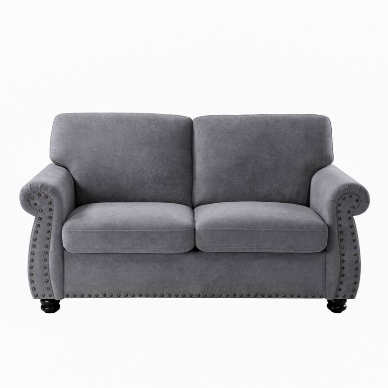 Velvet Loveseat, Upholstered 2 Seater Couch with High-Density Foam, Small Sofa Couch with Solid Wood Legs and Tufted Back
