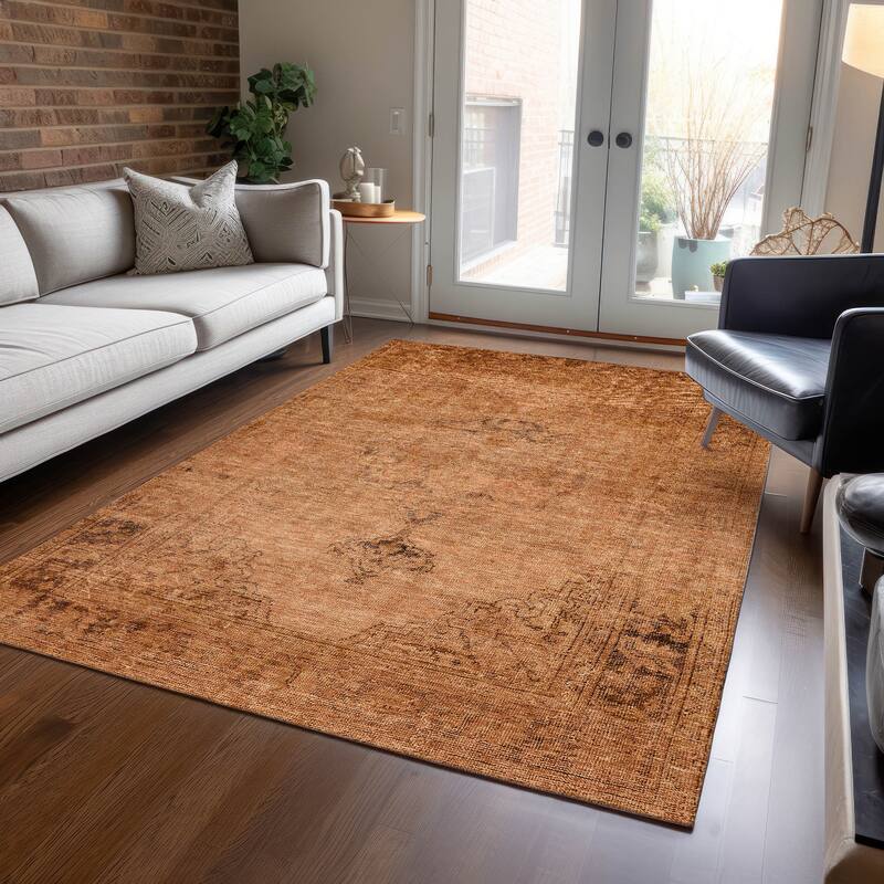 Machine Washable Indoor/ Outdoor Chantille Vintage Traditional Rug - Copper - 3' x 5'