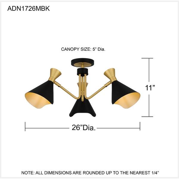 Arden 3-Light Matte Black Semi-Flush Mount