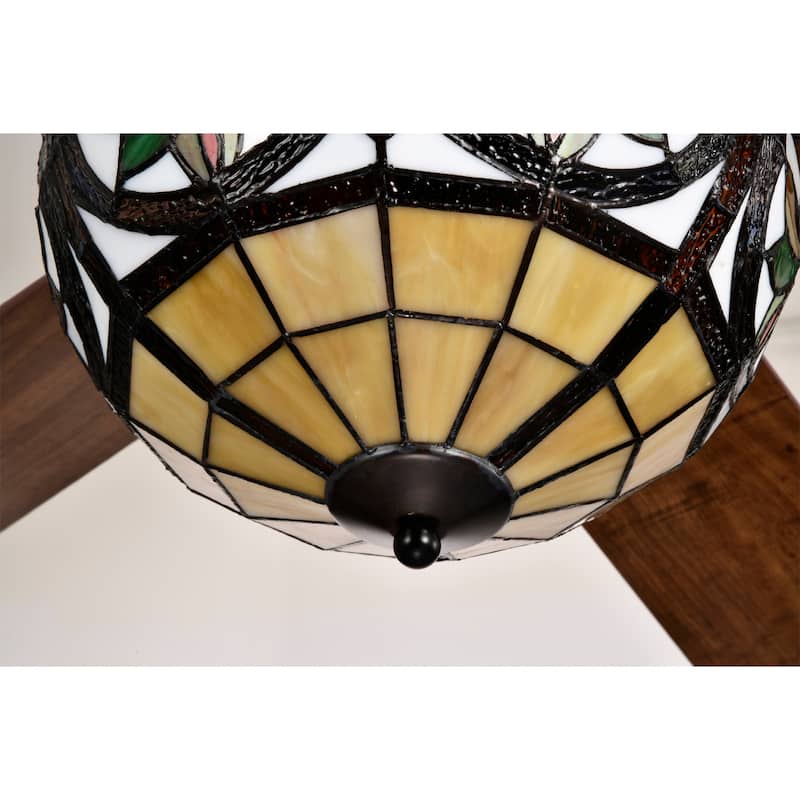 Temid 5-Blade Lighted Ceiling Fan 2-Tier Tiffany Style Glass