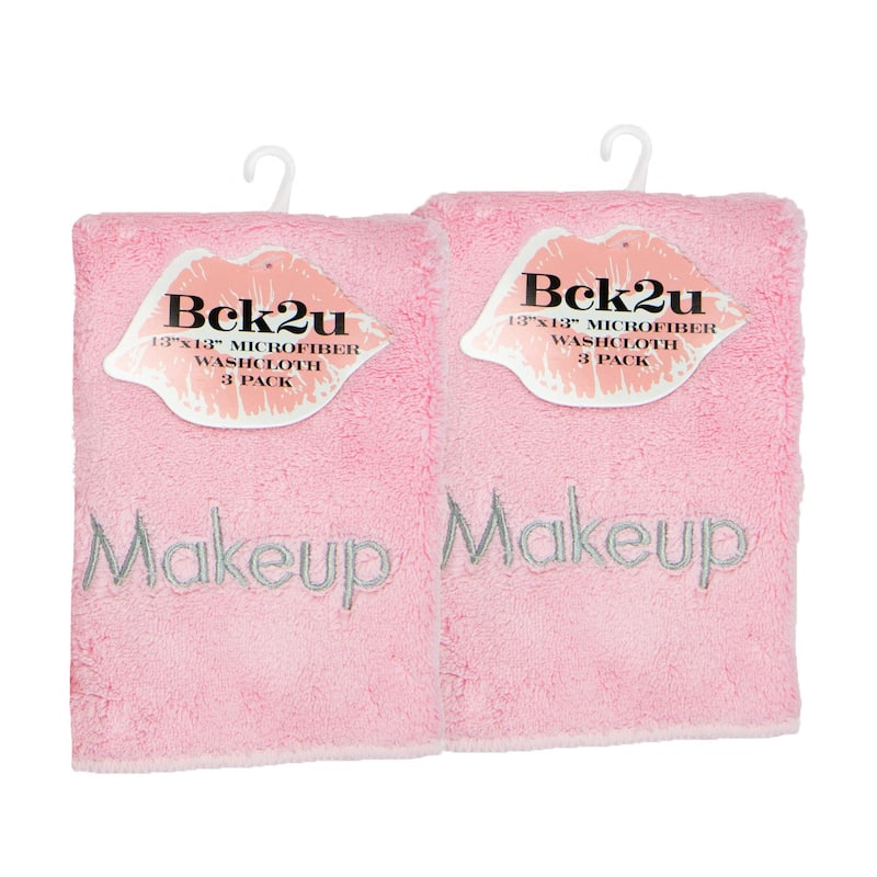 Embroidered Coral Fleece Microfiber Makeup Towels - Set of 6 - 13X13