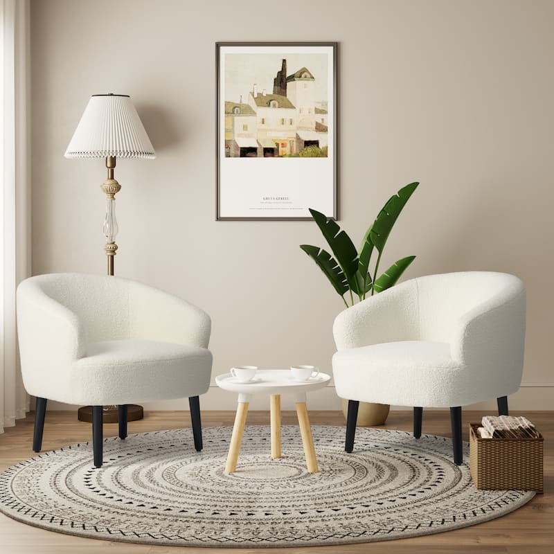 Bayville Sherpa Polyester Upholstered Faux Shearling Barrel Chair - (Set of 2)