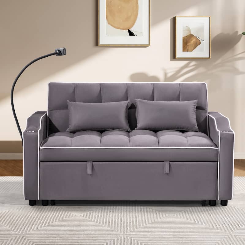 Modern Multifunctional Foldable Sofa Bed with Adjustable Backrest, Upgraded Suede Fabric, USB Port, Ashtray - 55" * 35" * 30"