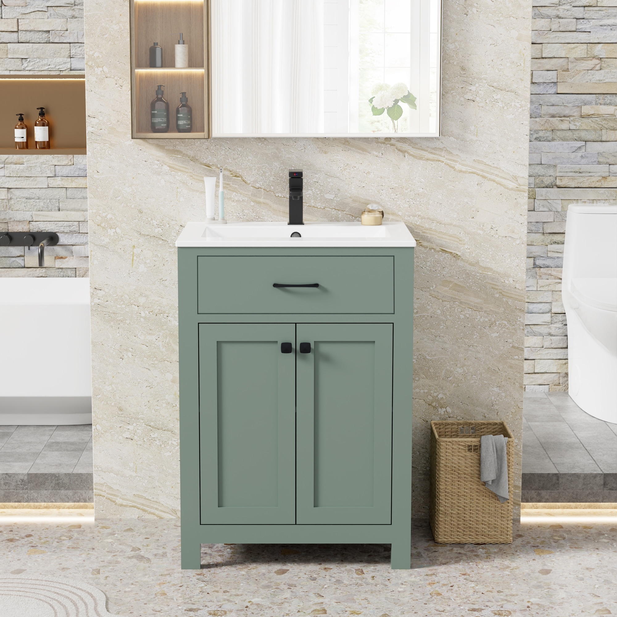 Modern Bathroom Vanity with Sink & Faucet Storage Cabinet Set