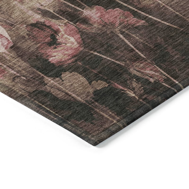 Machine Washable Indoor/ Outdoor Modern Floral Chantille Rug