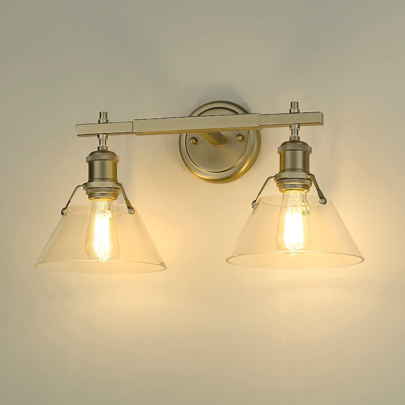 Yep by Golden Lighting Orwell 2-light Vanity in Brushed Champagne Brass and Clear Glass