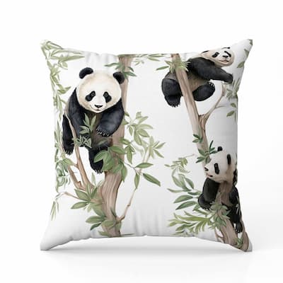 Climbing Panda Faux Suede Reversible Throw Pillow Beige and Green