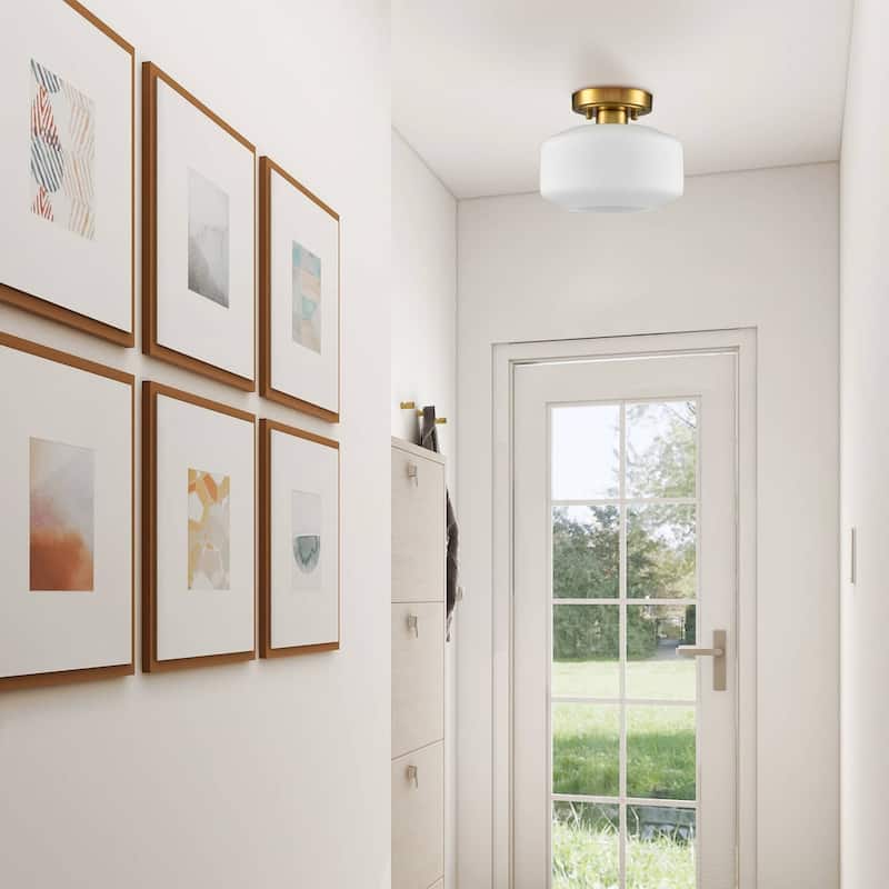 Gaeta Modern Semi Flush Ceiling Lights Open Glass Drum Shade 1-Light