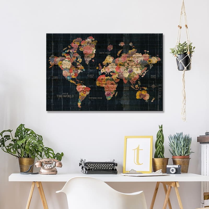Botanical Floral Map Words Print On Wood by Wild Apple Portfolio - Multi-Color