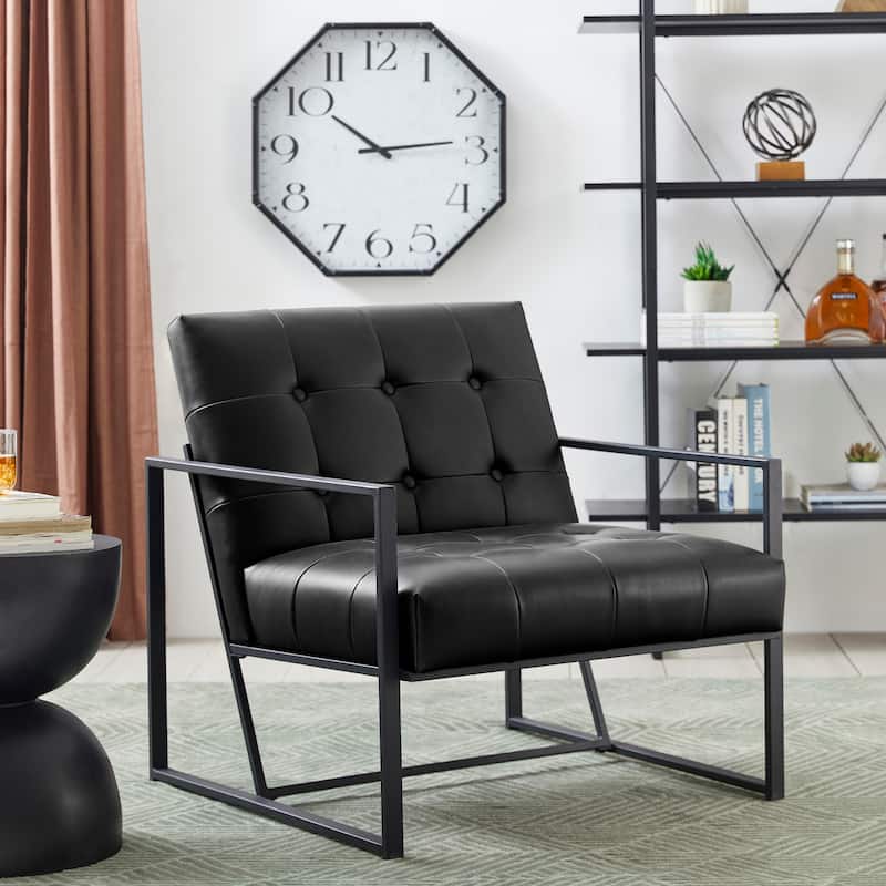 Glitzhome 29.50"W Mid-Century PU Leather Tufted Accent Chair - 29.5"W x 30.5"H x 29.25"D